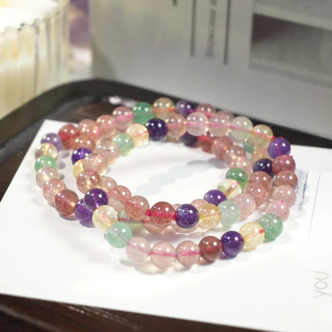 【书记甄选】天然五彩草莓晶单圈手链 多样性发一件 约7mm GD1116