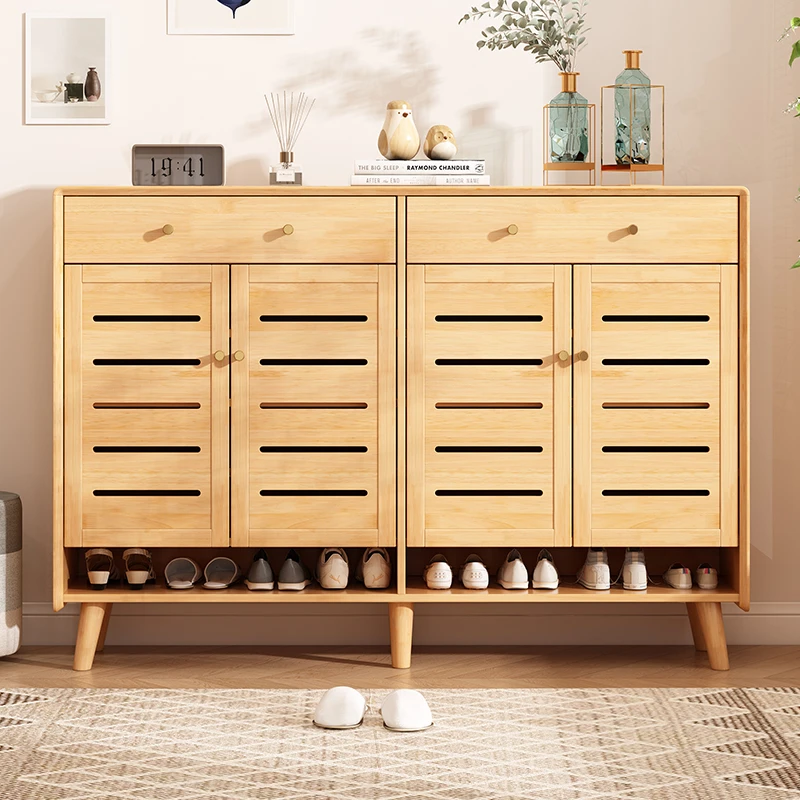 简约纯实木鞋柜小户型客厅双门收纳柜玄关柜入户防尘储物柜小户型