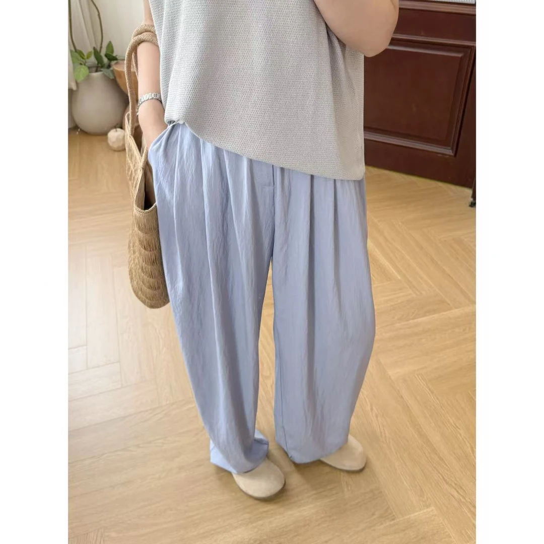 晶咕佳佳【清补凉】一抹色半松紧腰阔腿裤纯色时尚休闲小众女士夏季