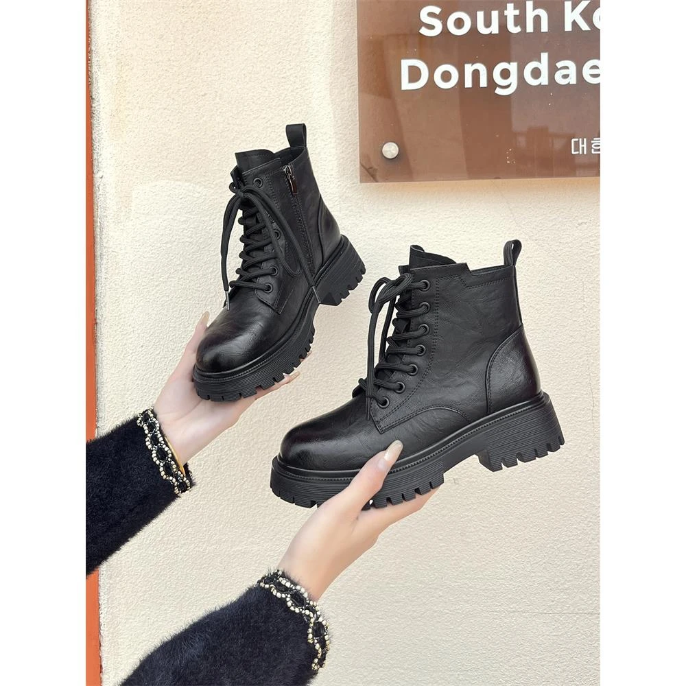 女靴英国复古风格新秋季厚底软底女侧拉炼流行短靴