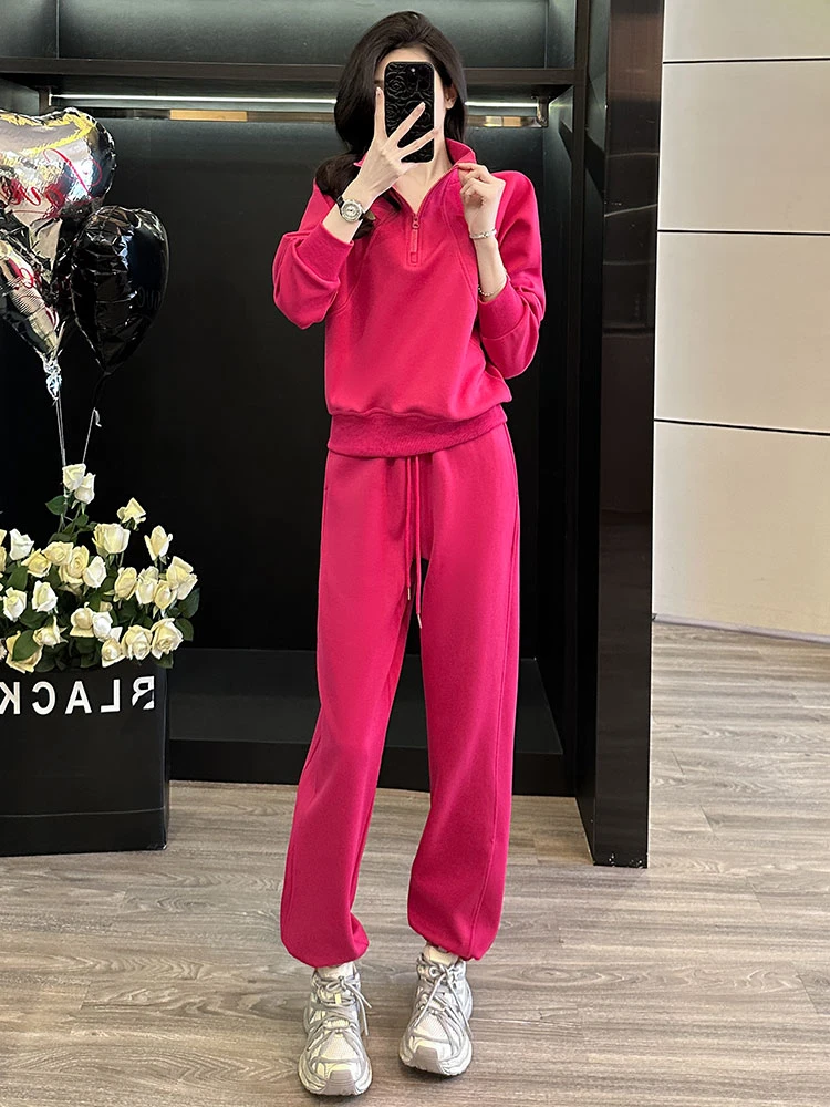 高级感半拉链休闲卫衣套装女2025秋季新款时尚显瘦运动卫裤两件套
