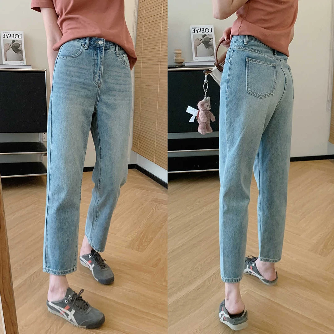大叮自制清仓 遮胯经典复古水洗小个子九分裤女高腰牛仔裤！K1651