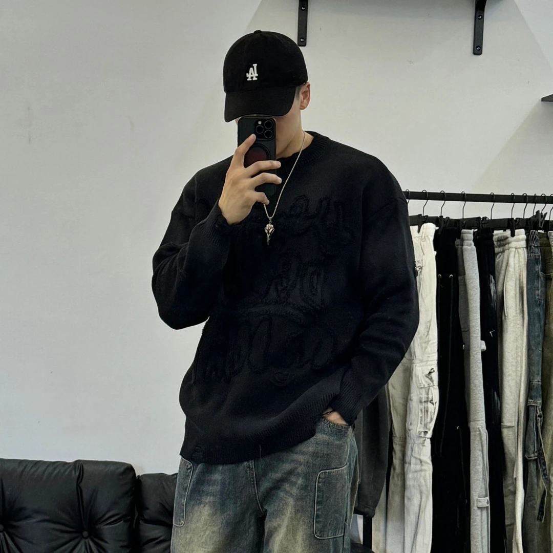 毛衣/黑色毛衣/做旧毛衣/设计师款