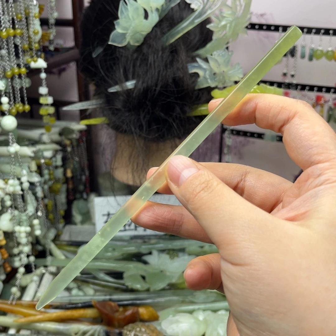 岫玉未镶嵌发饰长度19厘米左右