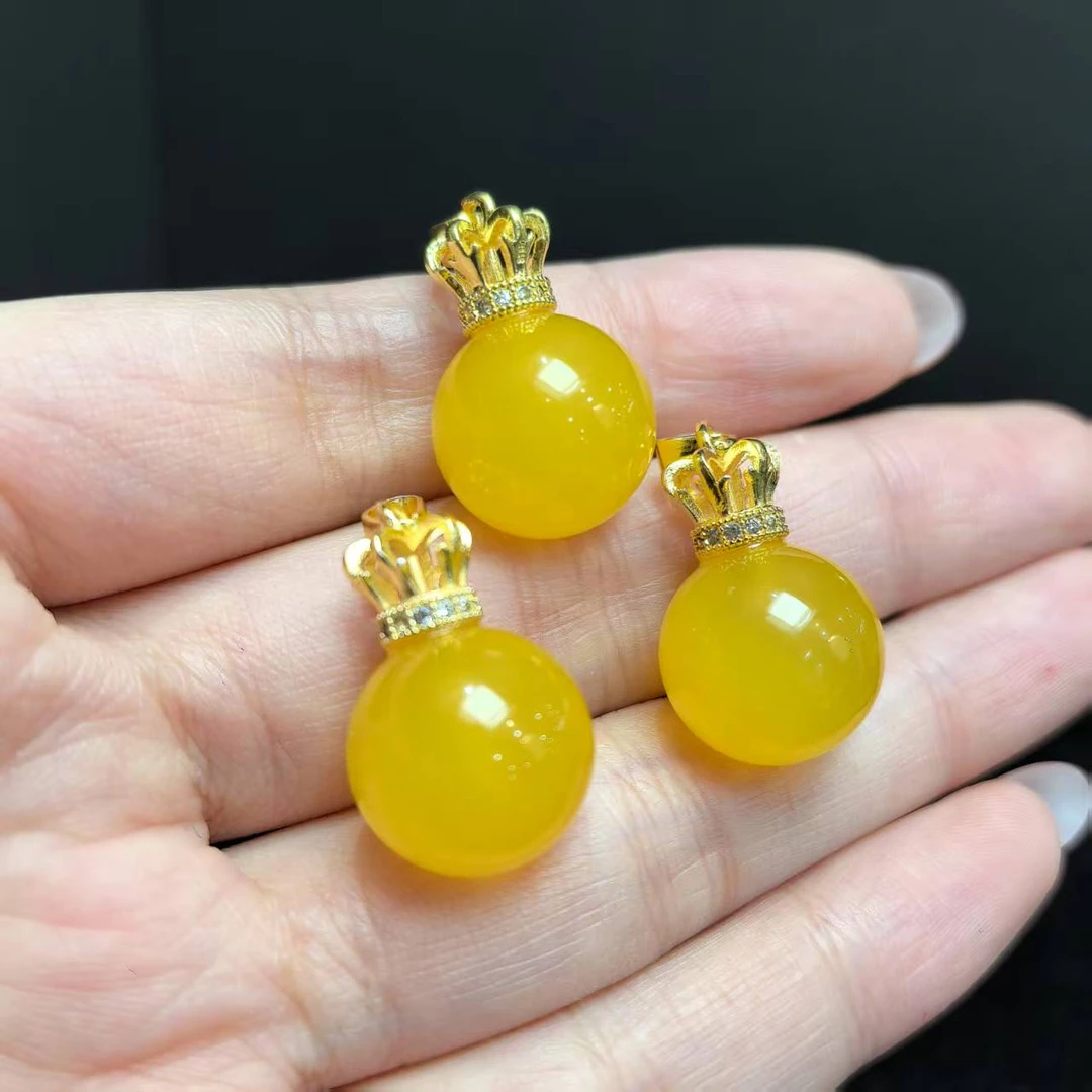 ST7795一品正黄田黄玛瑙黄圆珠吊坠-配皮绳-多样性发货只发一件