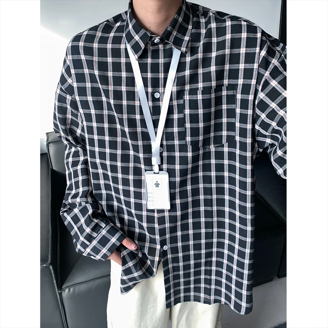 美式复古格子长袖衬衫男春秋新款休闲内搭长袖衬衣痞帅上衣外套