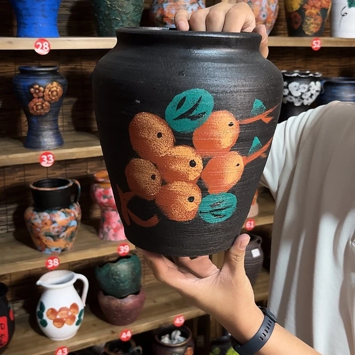 红陶浮雕花盆炸炸炸