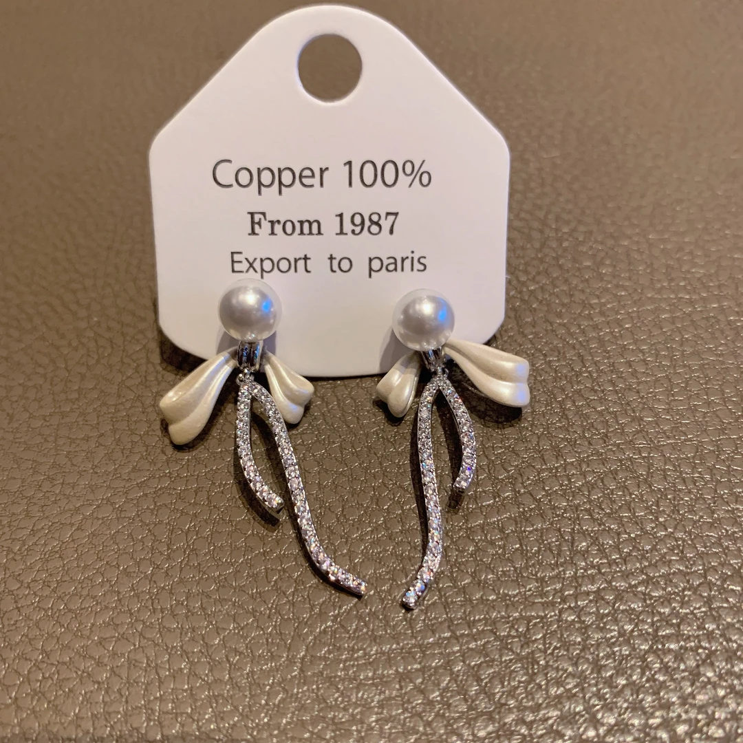 铜合金锆石耳饰 轻奢高级公主风蝴蝶结流苏耳环气质精致甜美耳钉