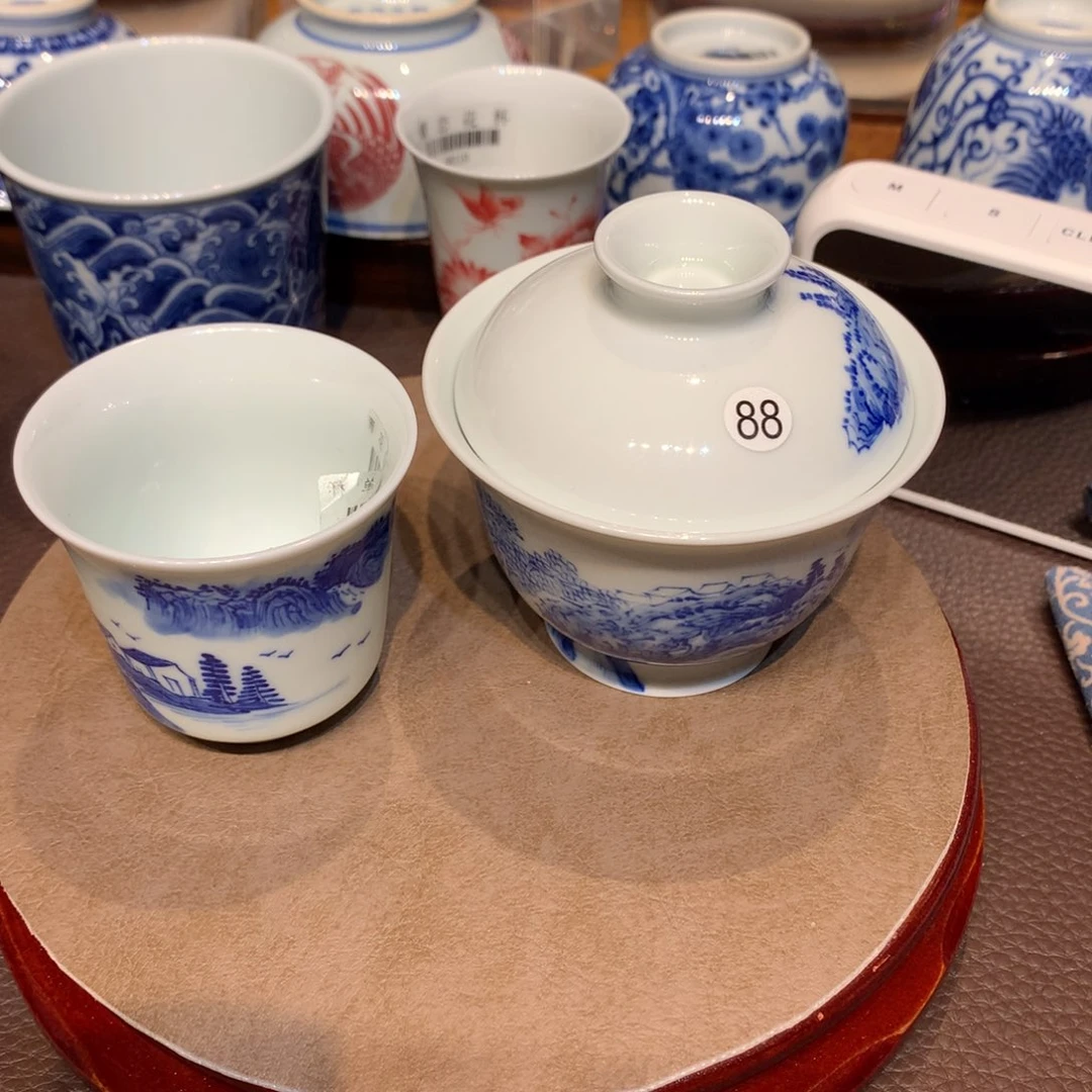 摆***鱼88青花山水盖碗qk109