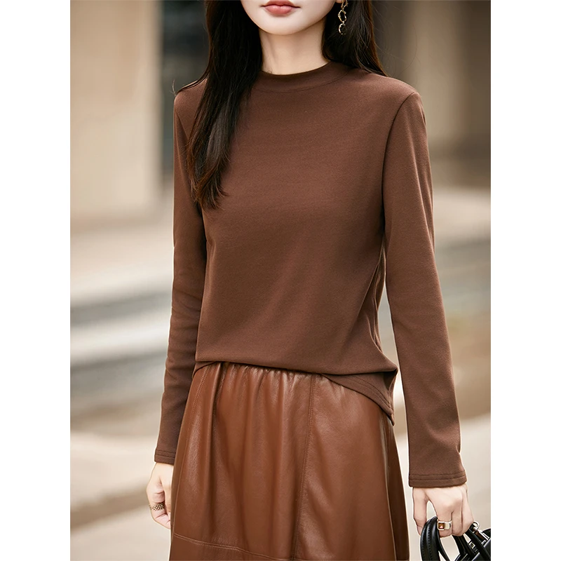 女士圆领卫衣秋冬季双面绒奶系气质洋气女装设计感纯色长袖打底衫