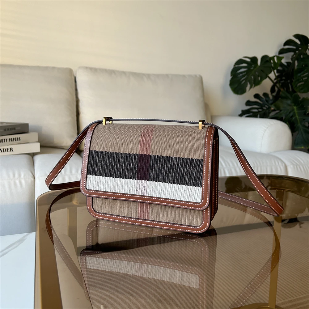 新款手工定制黄麻格子格纹风琴包女斜挎腋下单肩高颜值通勤大容量