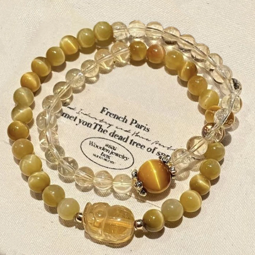 【盆满钵满】黄水晶貔貅/黄塔晶双圈手串