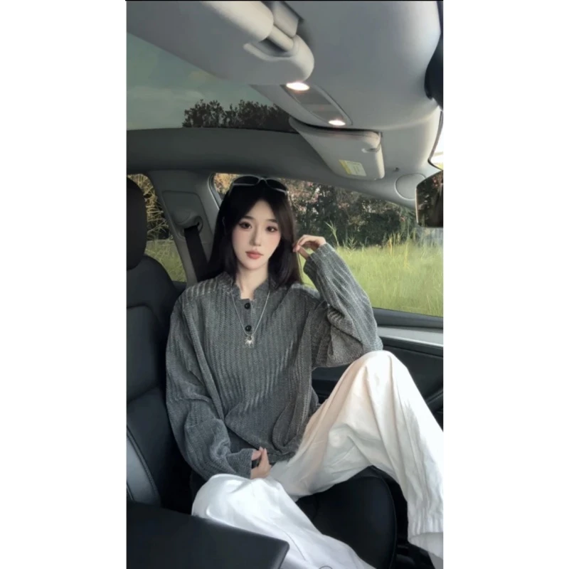 秋季潮牌美式重磅高级感鱼骨纹亨利领长袖卫衣男款内搭打底衫外套