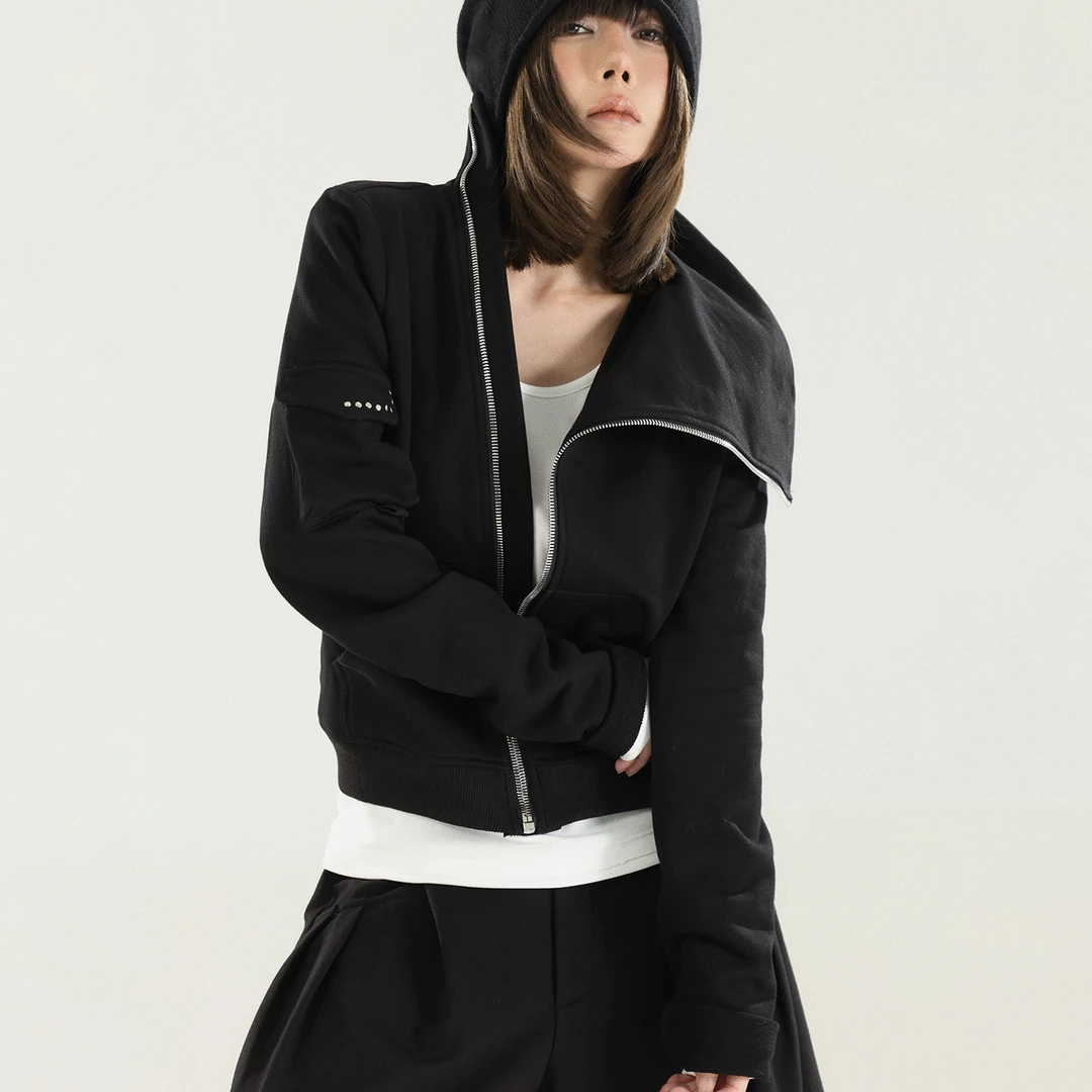 9.25新品 初代美希MEYSIKIM 不规则领翻领黑色秋季外套女ME0618