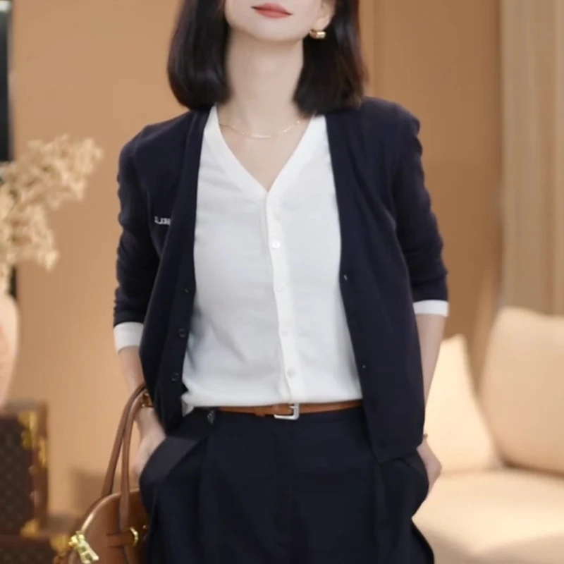 港风复古假两件长袖针织毛衣女2025春秋新款时尚休闲百搭打底上衣