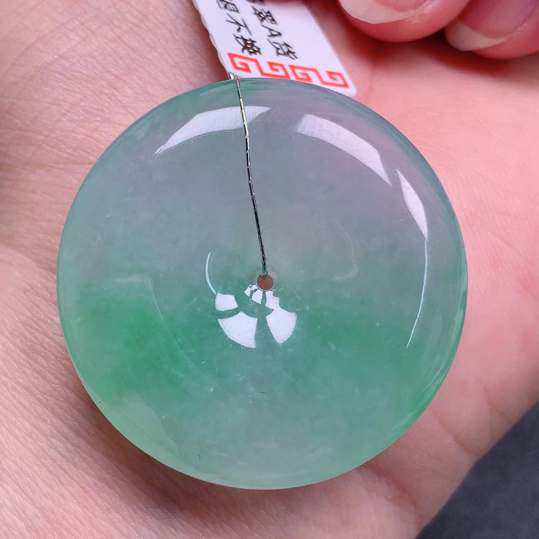 天然缅甸翡翠A货冰飘绿平安扣气质精美尺寸35.7+7.6  24