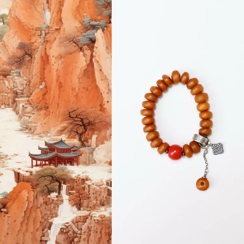 【栗橙】原创设计款琥珀蜜蜡随形饼子单圈手串手饰12mm