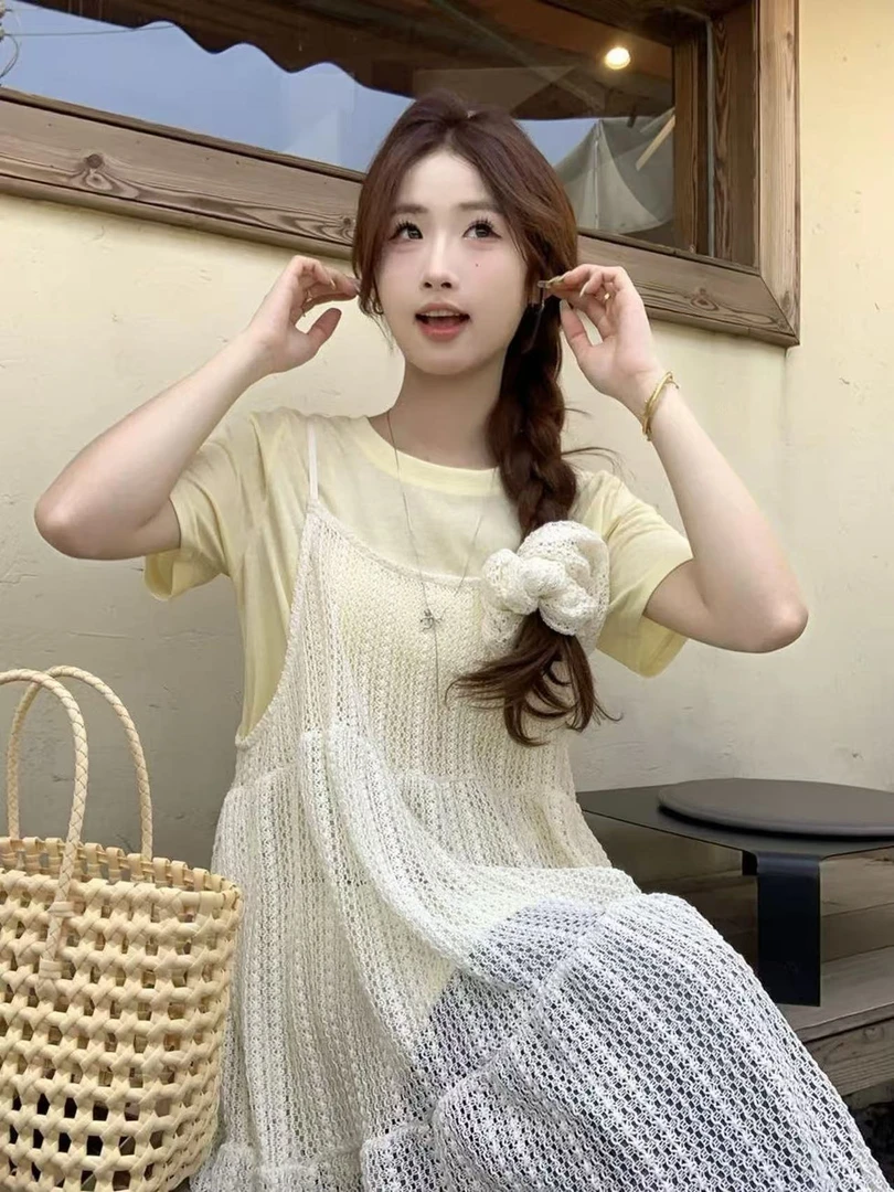 吊带吊带裙A字裙夏季高腰连衣裙网纱裙