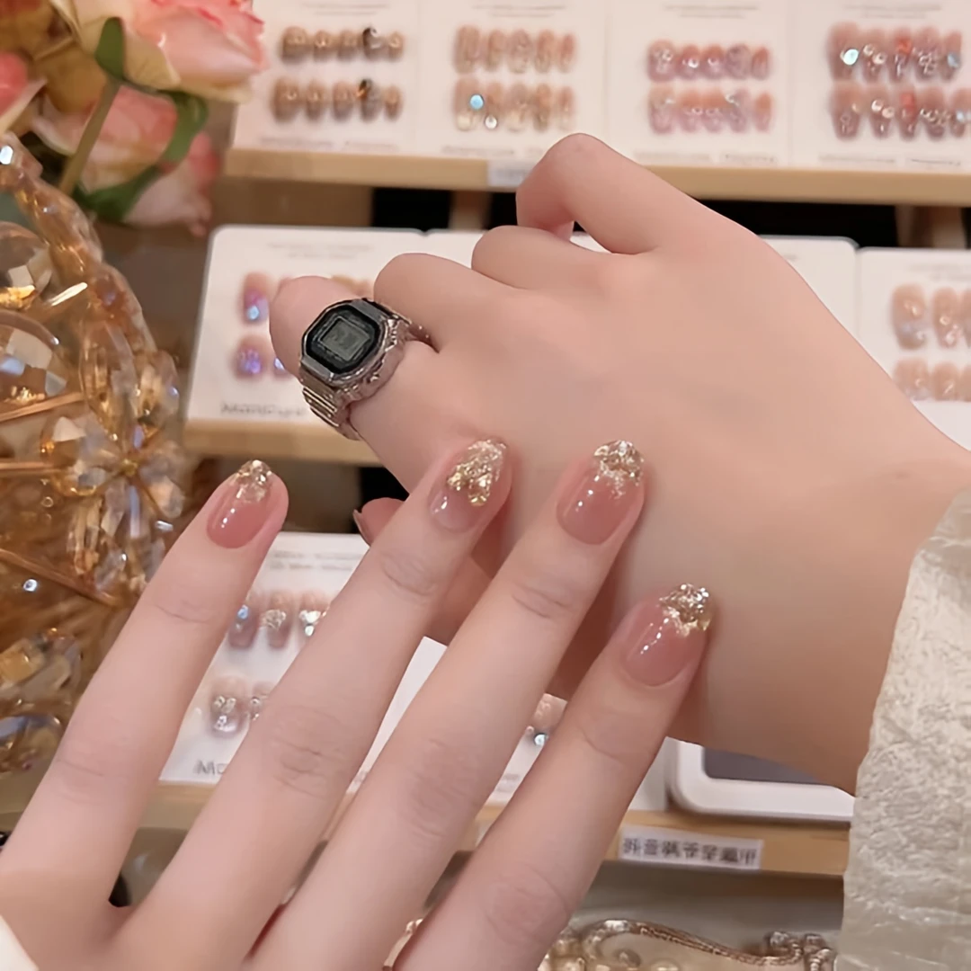 【落日余晖】纯手工穿戴甲高级轻奢美甲推荐2025爆款显白网红甲直播