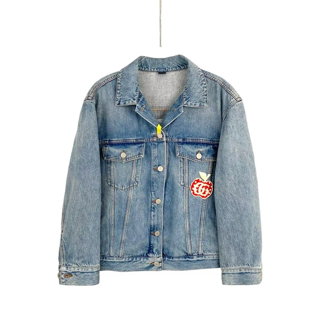 99新 GUCCI/古驰  cc462 棉 情人节限定苹果logo牛仔外套 40码