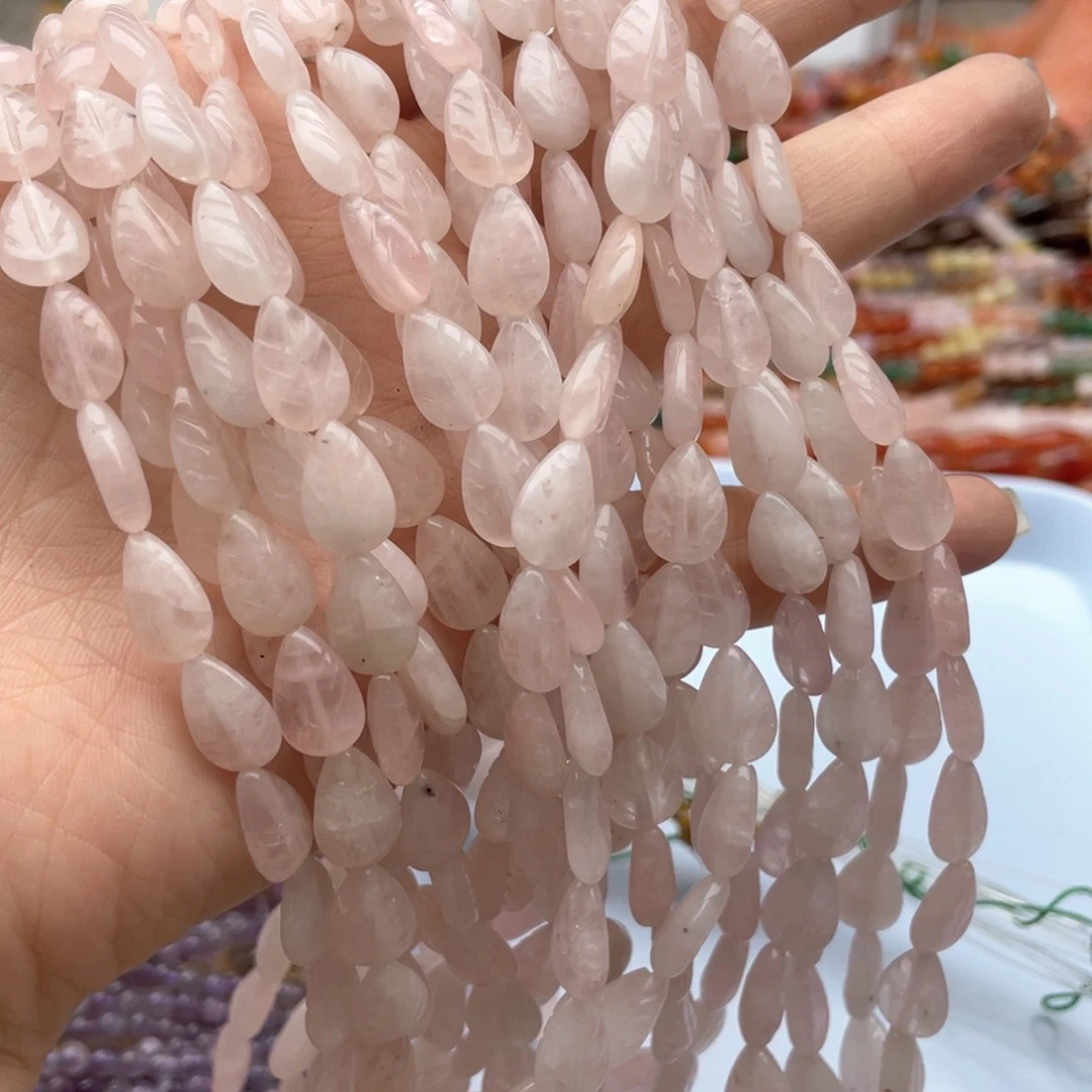 玛瑙/玉髓未镶嵌珠宝半成品一条装7*11左右粉水树叶雕刻