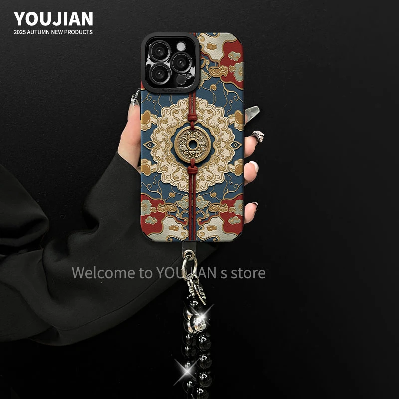 适用【苹果/oppo/华为/vivo/小米】网红复古山鬼花钱防摔手机壳女款