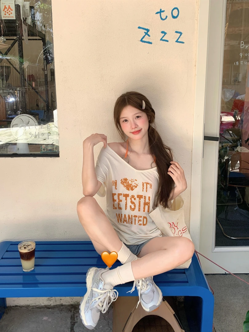 WRXS 多巴胺穿搭斜肩t恤女夏季短袖宽松显瘦带胸垫吊带两件套上衣