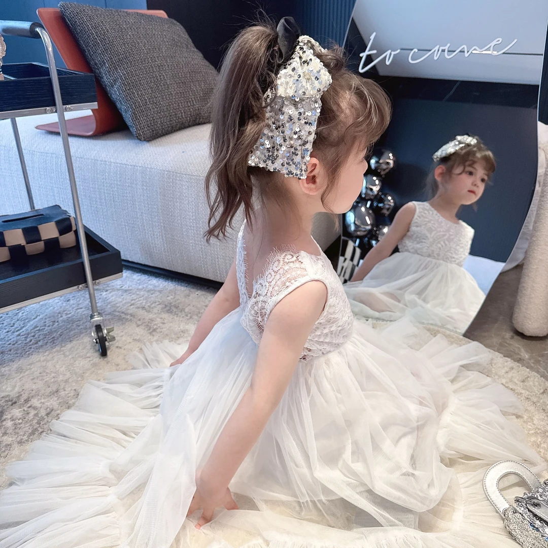 【掌上明珠】【新款】蕾丝后背气质连衣裙夏季女童精致蓬蓬柔软网纱裙