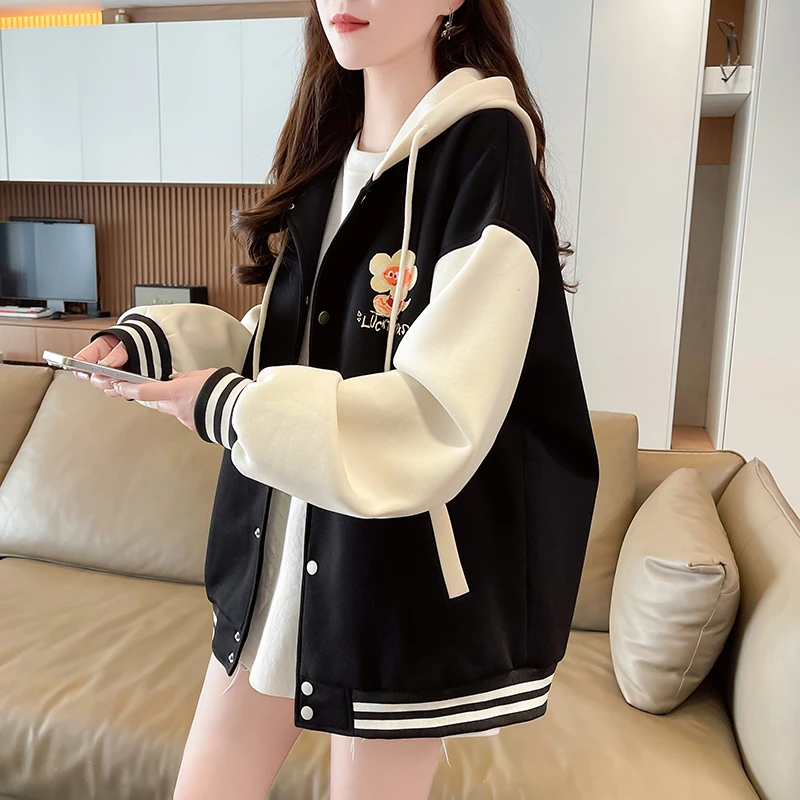 美式复古棒球服外套女2025春秋新款爆款初高中学生大童宽松夹克潮