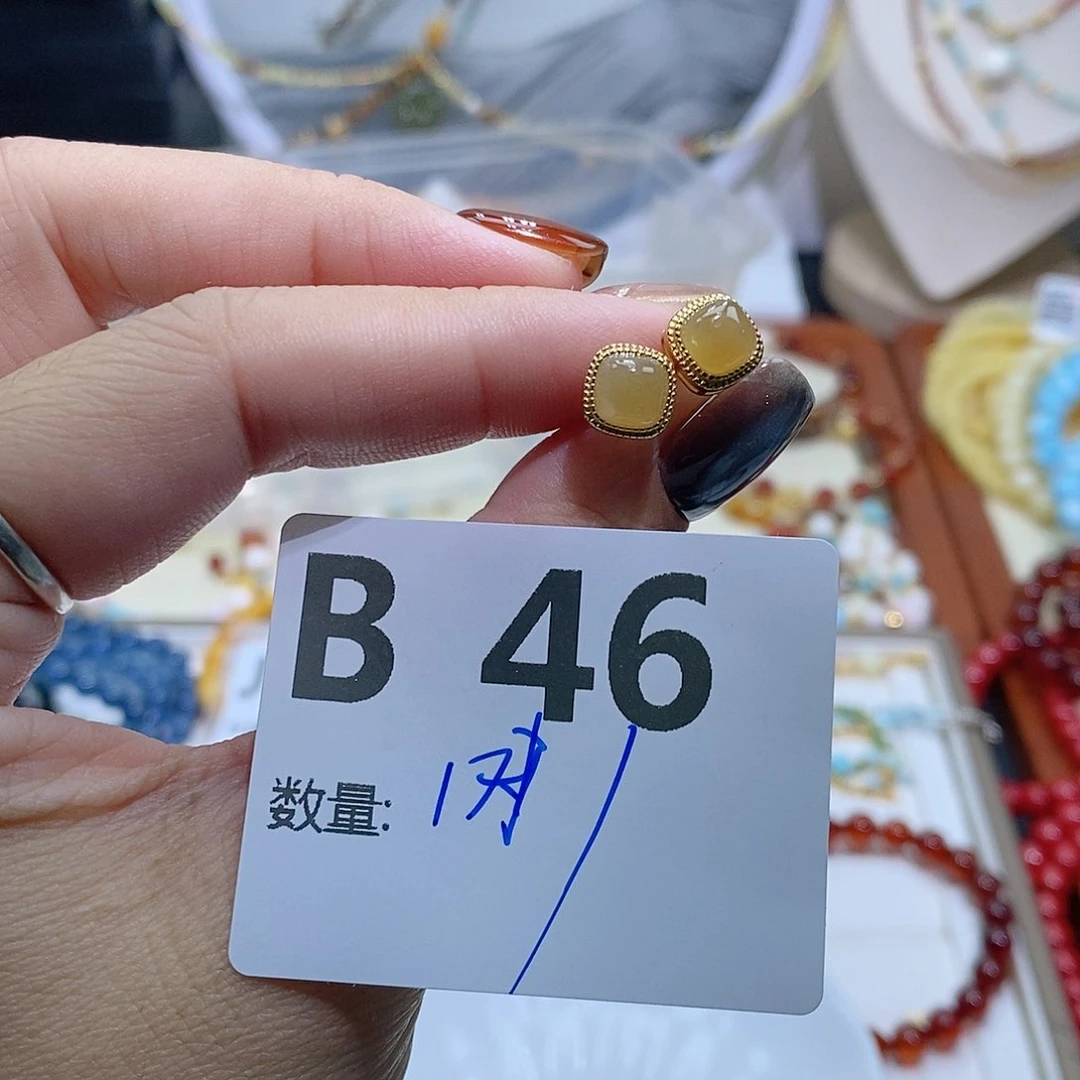 和田玉（糖玉）珠宝半成品银S925镶嵌B46