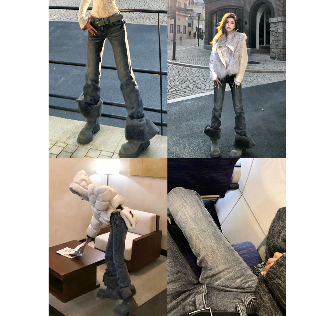 LI婉君【年度神裤碳灰色】带弹力重工抓毛显瘦低腰牛仔裤LWJ25D4K38