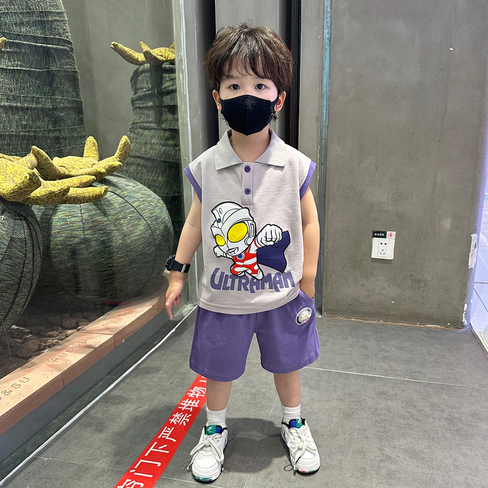 奥特曼衣服男童夏季套装2025新款男孩夏装儿童背心时髦运动帅气潮