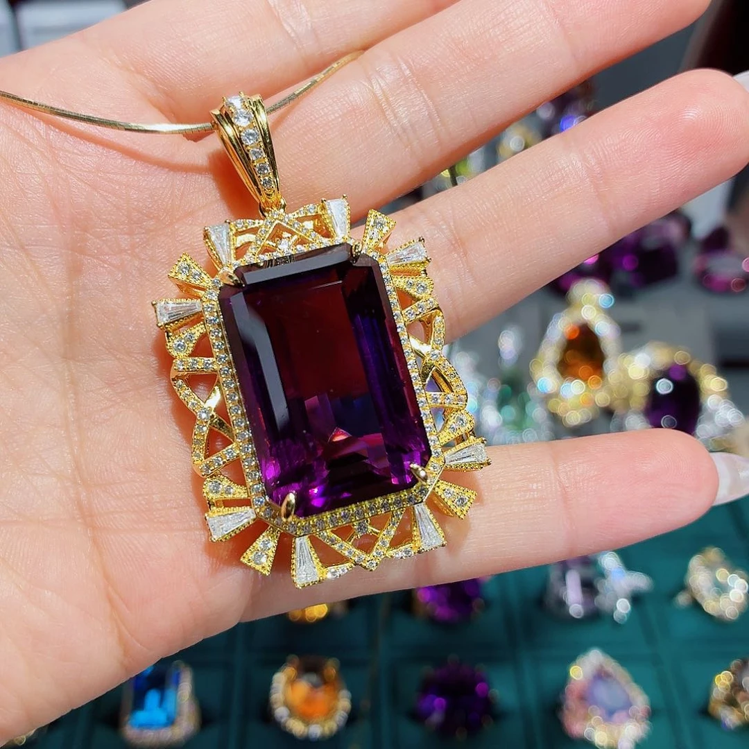 银S925镶嵌颈饰紫晶吊坠