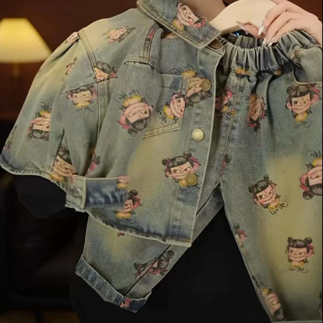 男童牛仔套装春秋新款儿童百搭夹克上衣外套宝宝魔童哪吒两件套潮