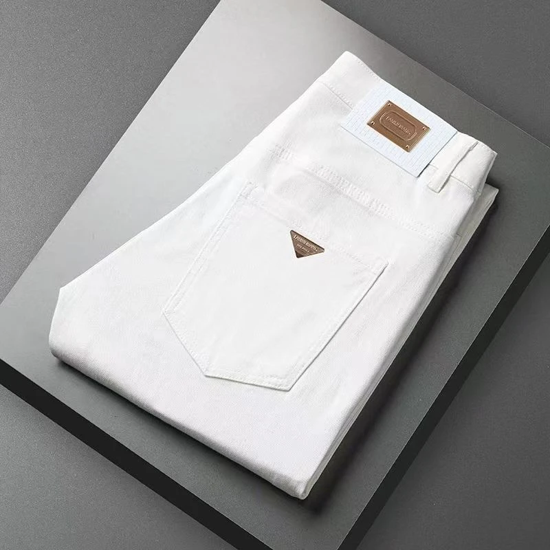 新款高端白色三防面料牛仔裤男青春潮流韩版宽松百搭显瘦小直筒裤