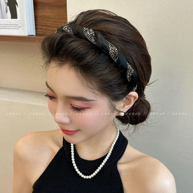 法式复古水钻黑色发卡发箍女高级感精致外出头箍2024新款压发头饰