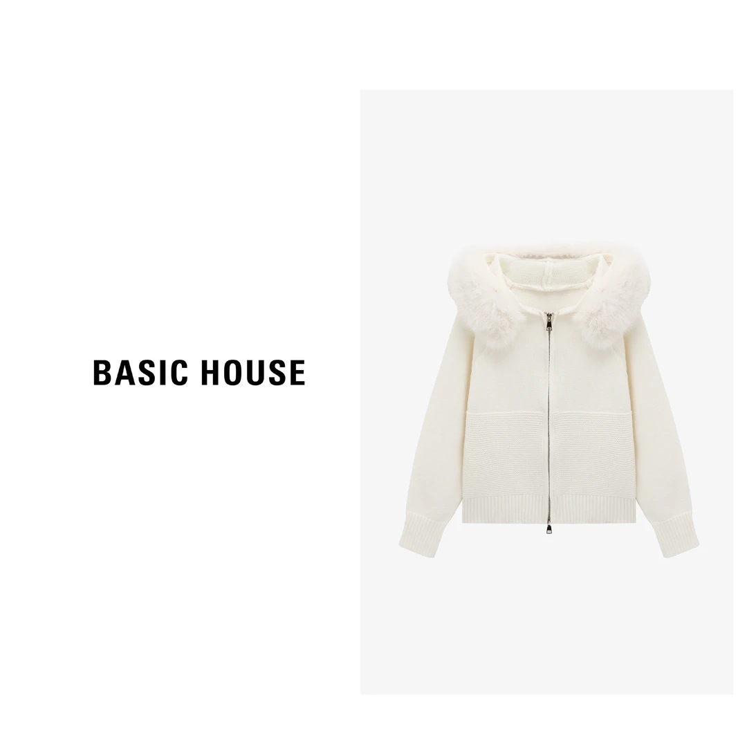 Basic House/百家好秋冬连帽毛领显瘦毛衣外套女-B0625B5PNT2