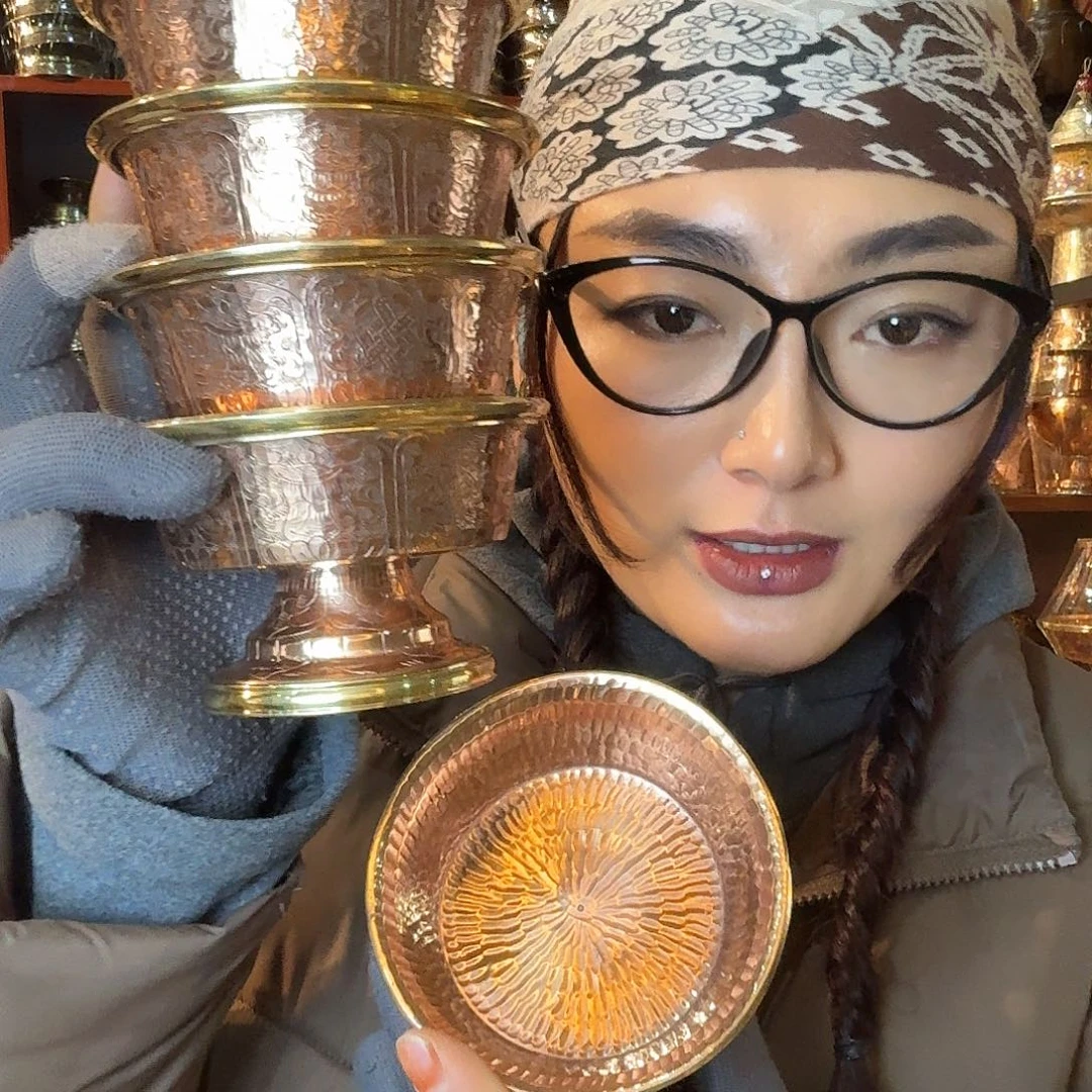 铜尼泊尔纯手工纯紫铜供水碗一套7个10cm