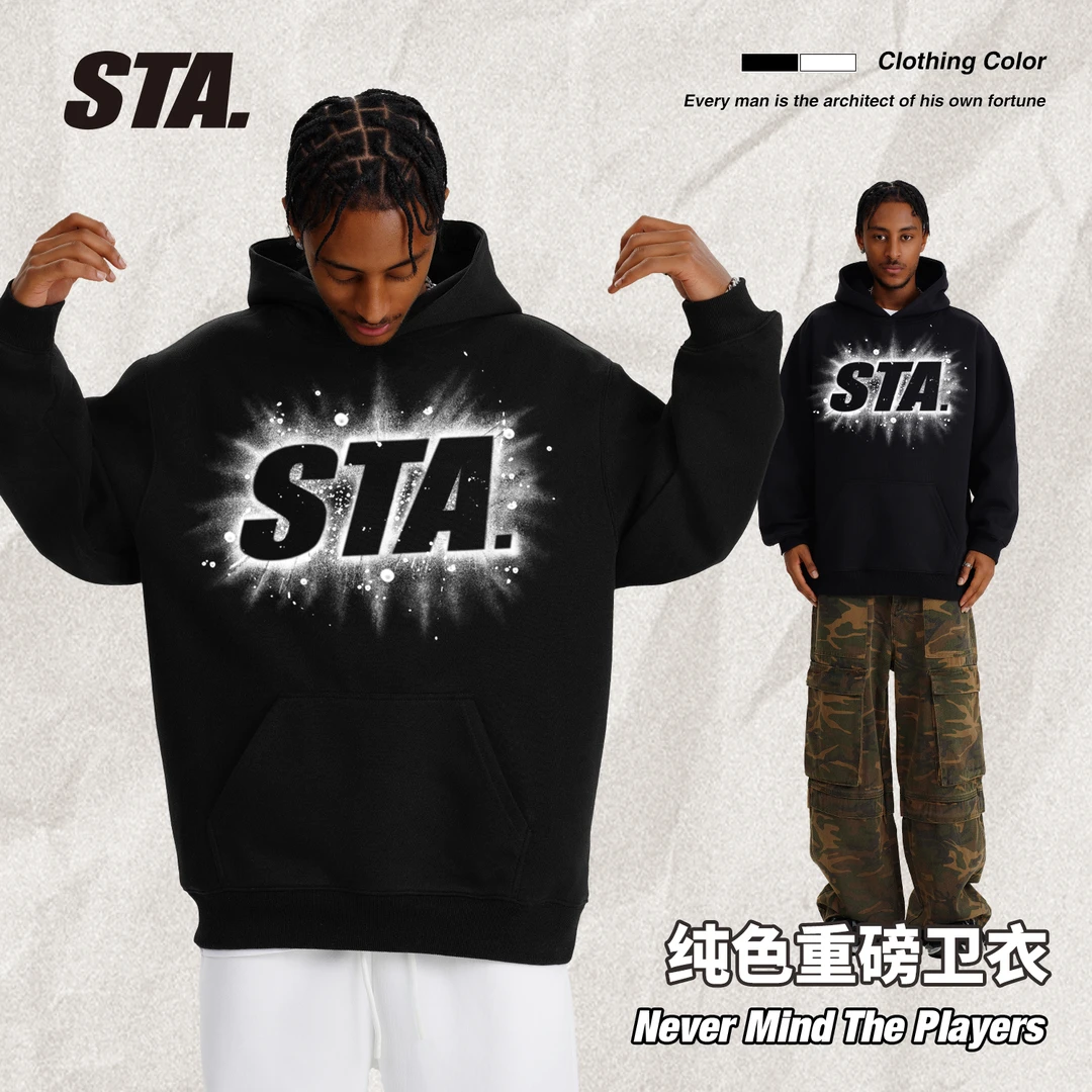 STA国潮400克重磅男款卫衣女款手绘秋冬秋季男卫衣连帽百搭国潮