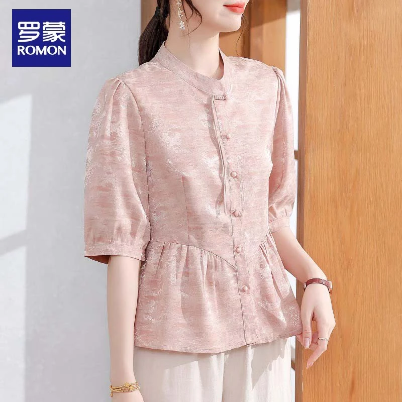 罗蒙新中式妈妈夏装短袖雪纺小衫2025新款衬衫中老年母亲节礼物