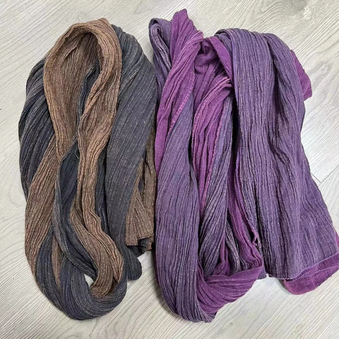 花璟原创设计复古褶皱拼接撞色长款围巾（长约245宽约40）