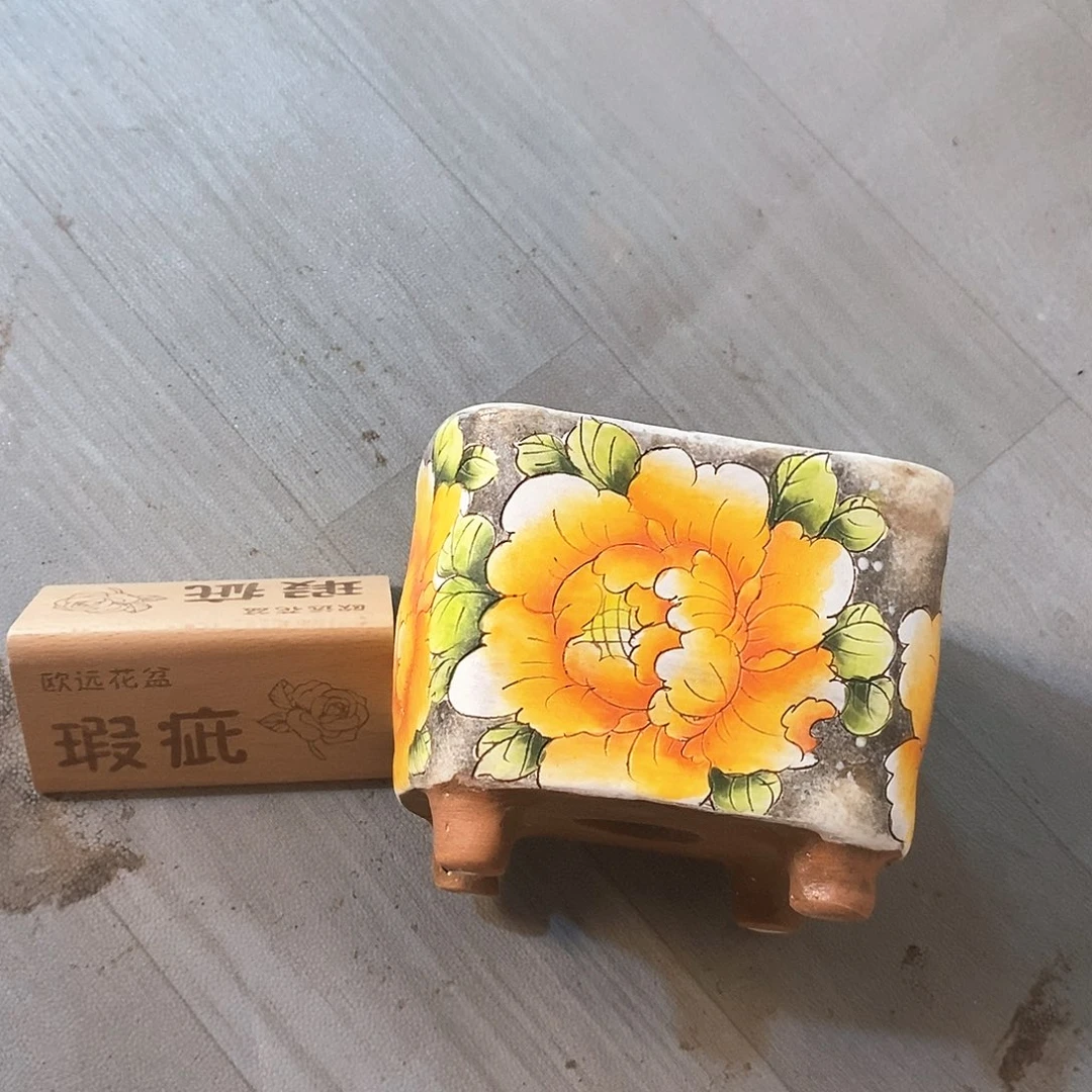 紫砂花盆红陶手绘花盆