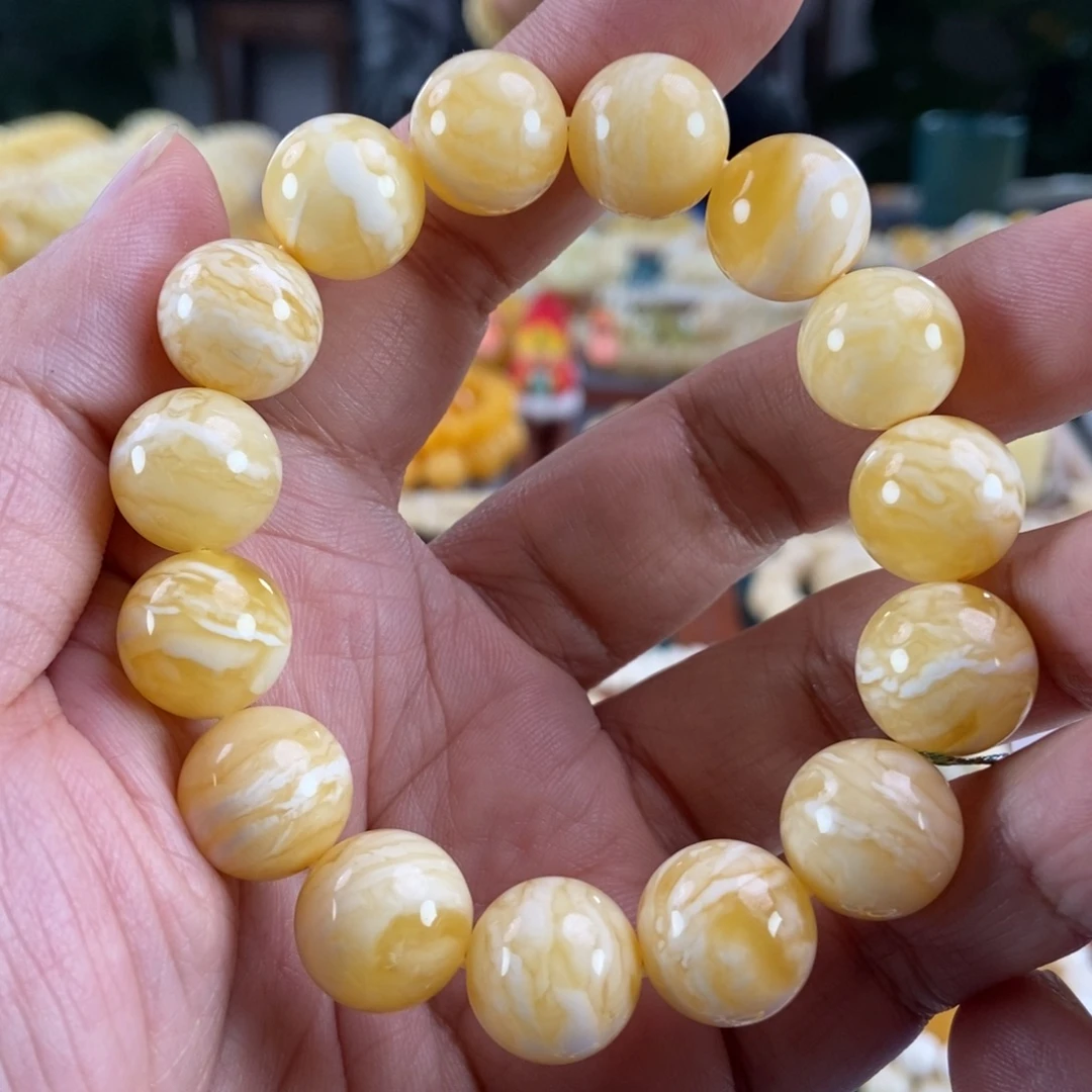 琥珀未镶嵌珠宝奇石14虎皮纹手串23.77