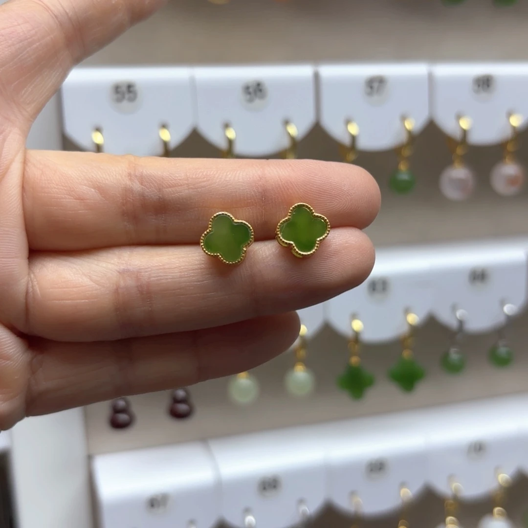 和田玉银S925镶嵌耳饰