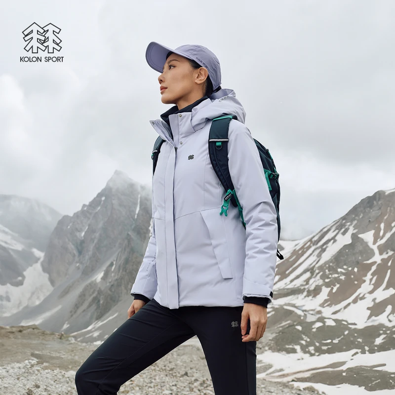 KOLON SPORT可隆羽绒衣防水防风透湿女士轻量连帽收腰羽绒服