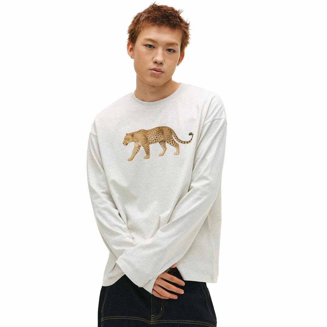 NOVACAM美式复古趣味动物园豹数码印花cleanfit国潮秋打底长袖T恤