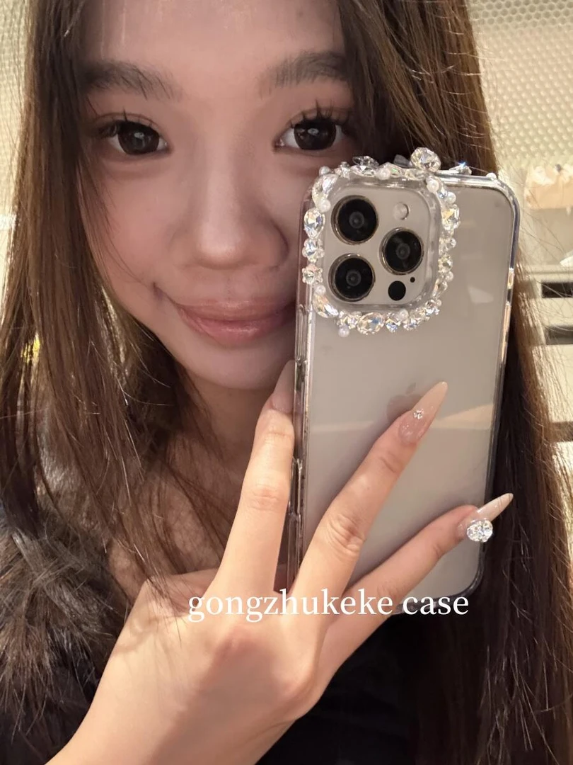 镜头框立体闪钻珍珠蝴蝶适用苹果16手机壳15/14透明13pro保护套