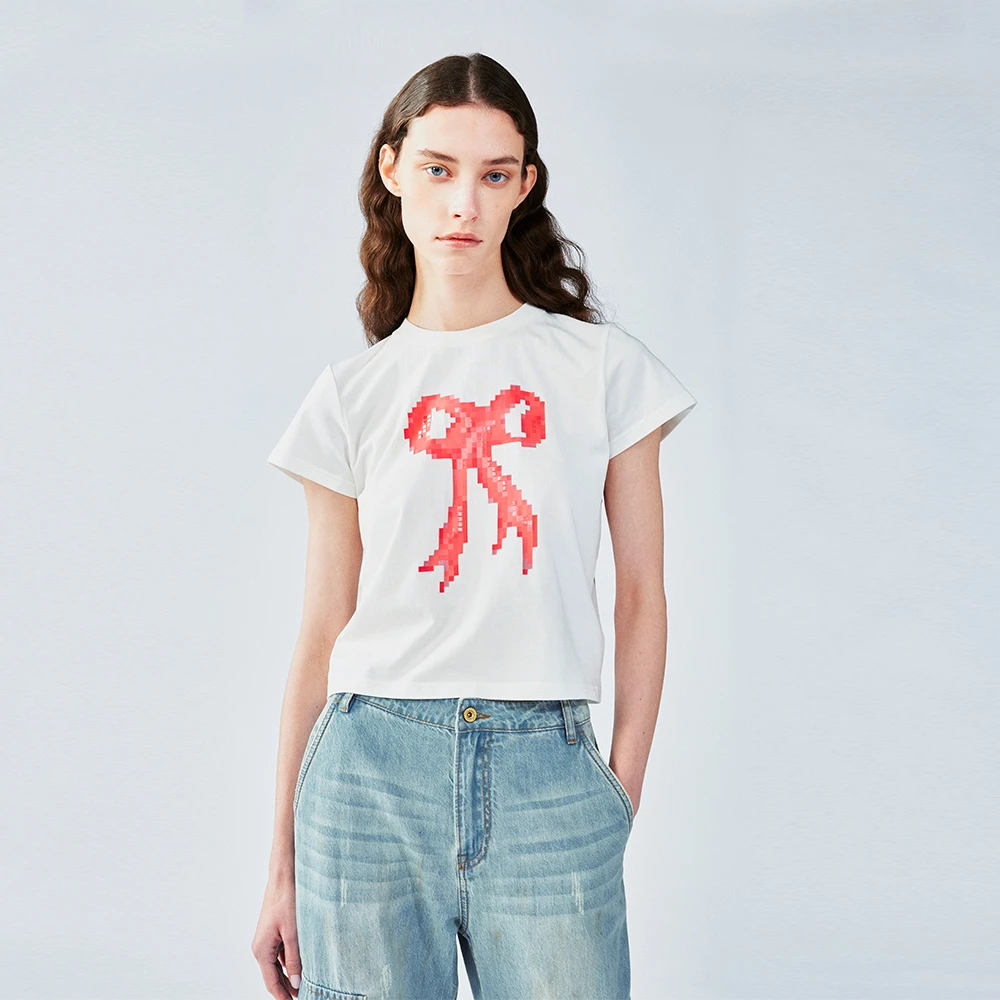 UOOYAA/乌丫2025夏季新款经典蝴蝶结T恤UY25212T199142