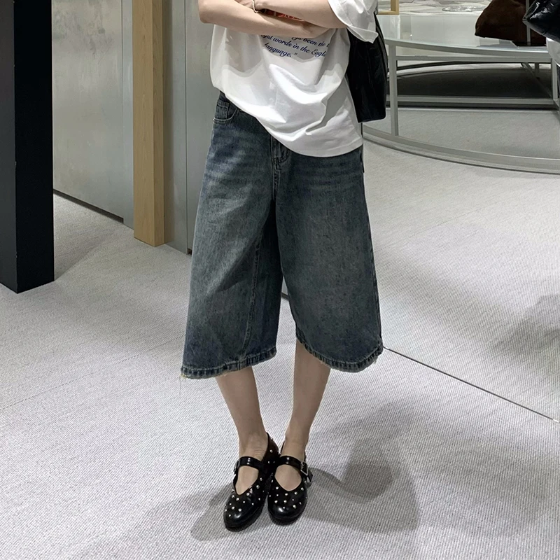 ED.lumoder宽松阔腿牛仔裤女美式复古显瘦直筒中裤#D5K1918