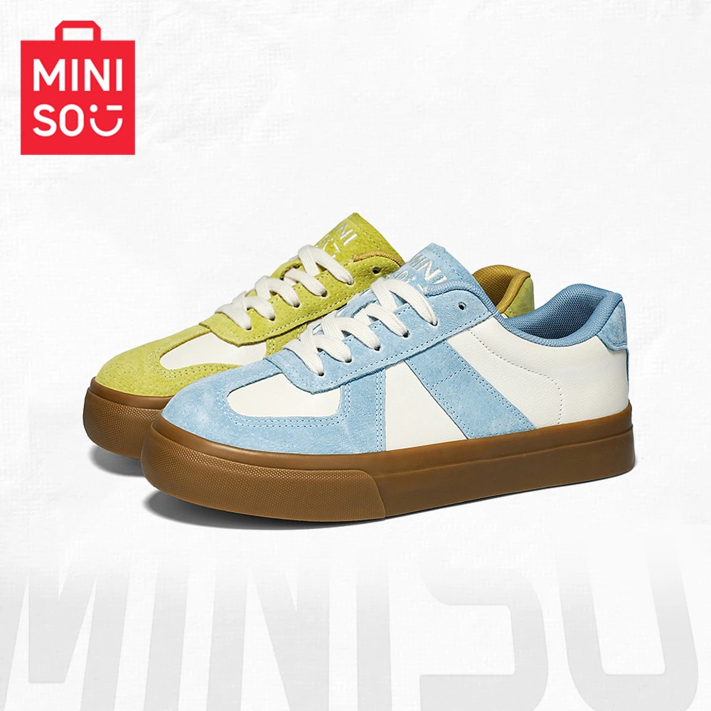 名创优品百搭小白鞋拼色情侣小众潮流时尚真皮德训鞋